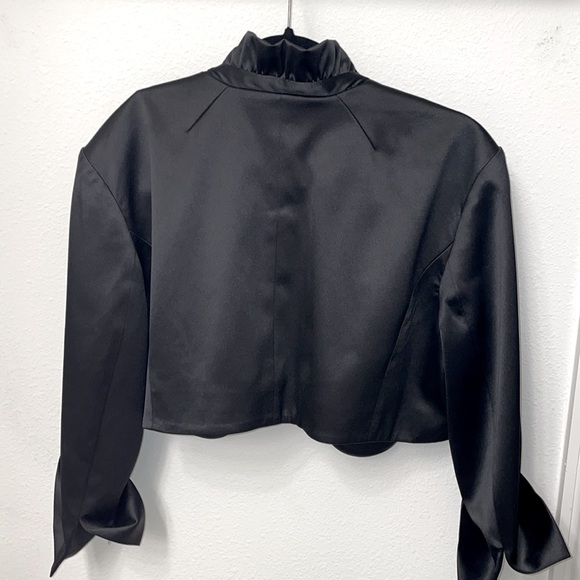 WHBM Black Satin Ruffled Bolero Cocktail Jacket - Picture 4 of 8